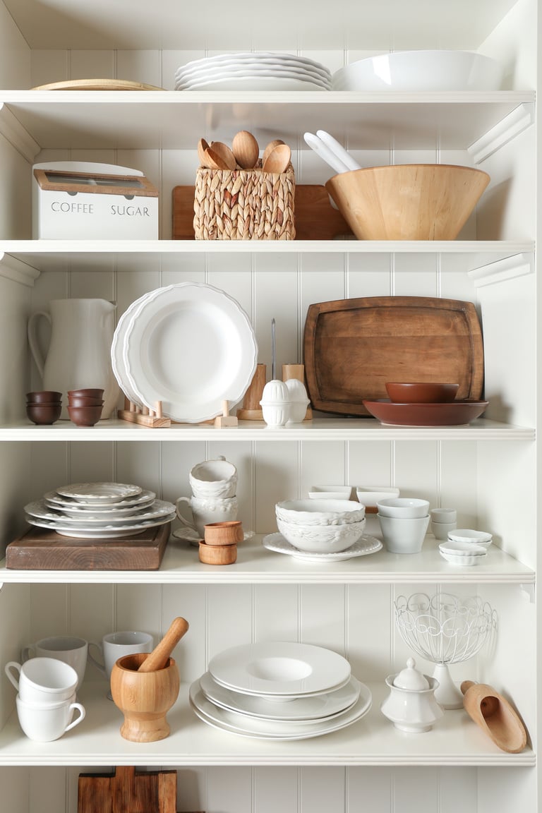 Storage Stand with Tableware and Kitchen Utensils